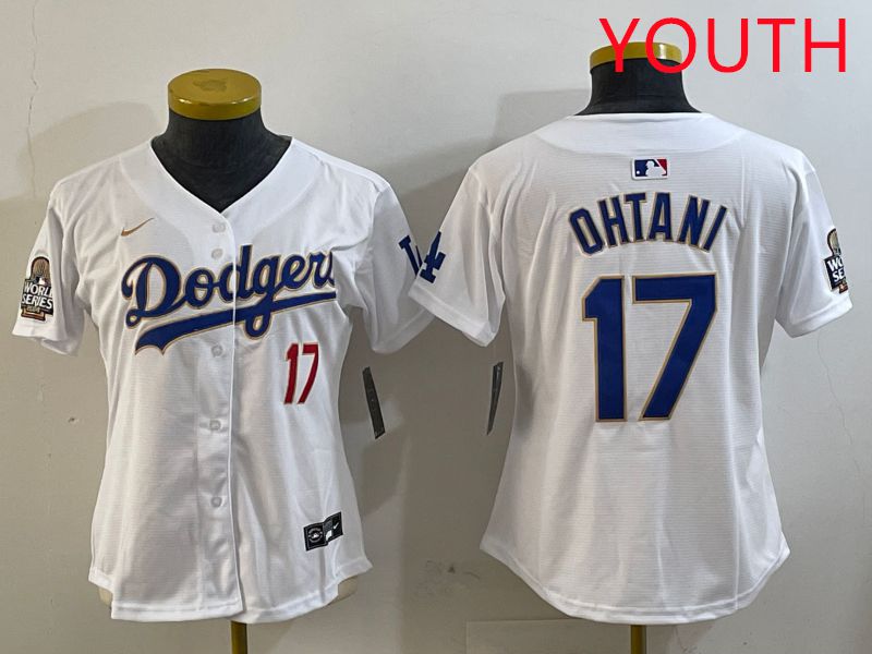 Youth Los Angeles Dodgers #17 Ohtani White Gold Game 2025 Nike MLB Jersey style 1